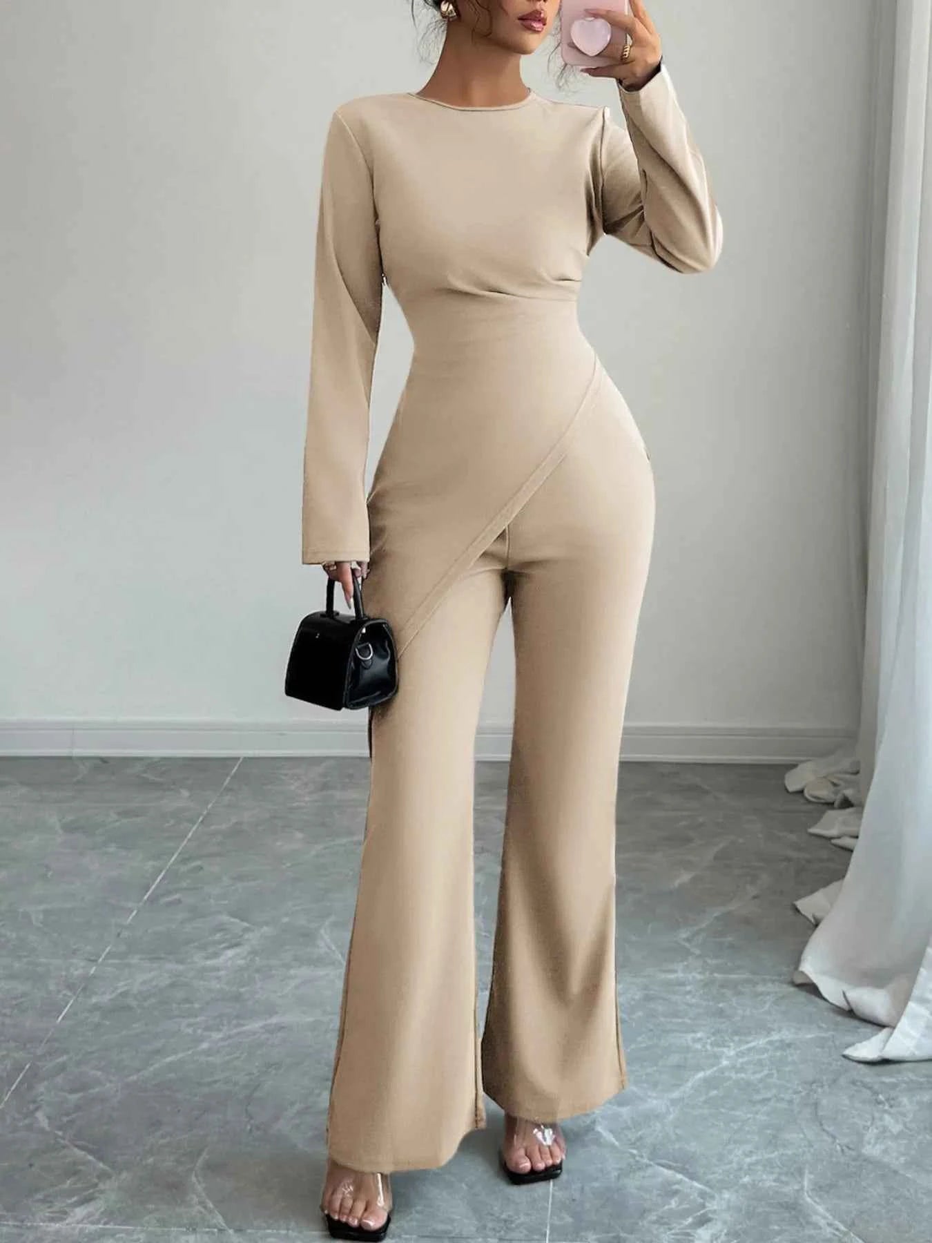 Asymmetric Long Sleeve Top and Pants Set Khaki f20e56cd-437b-4c37-9512-efccdb1e0ee7-Max-Origin