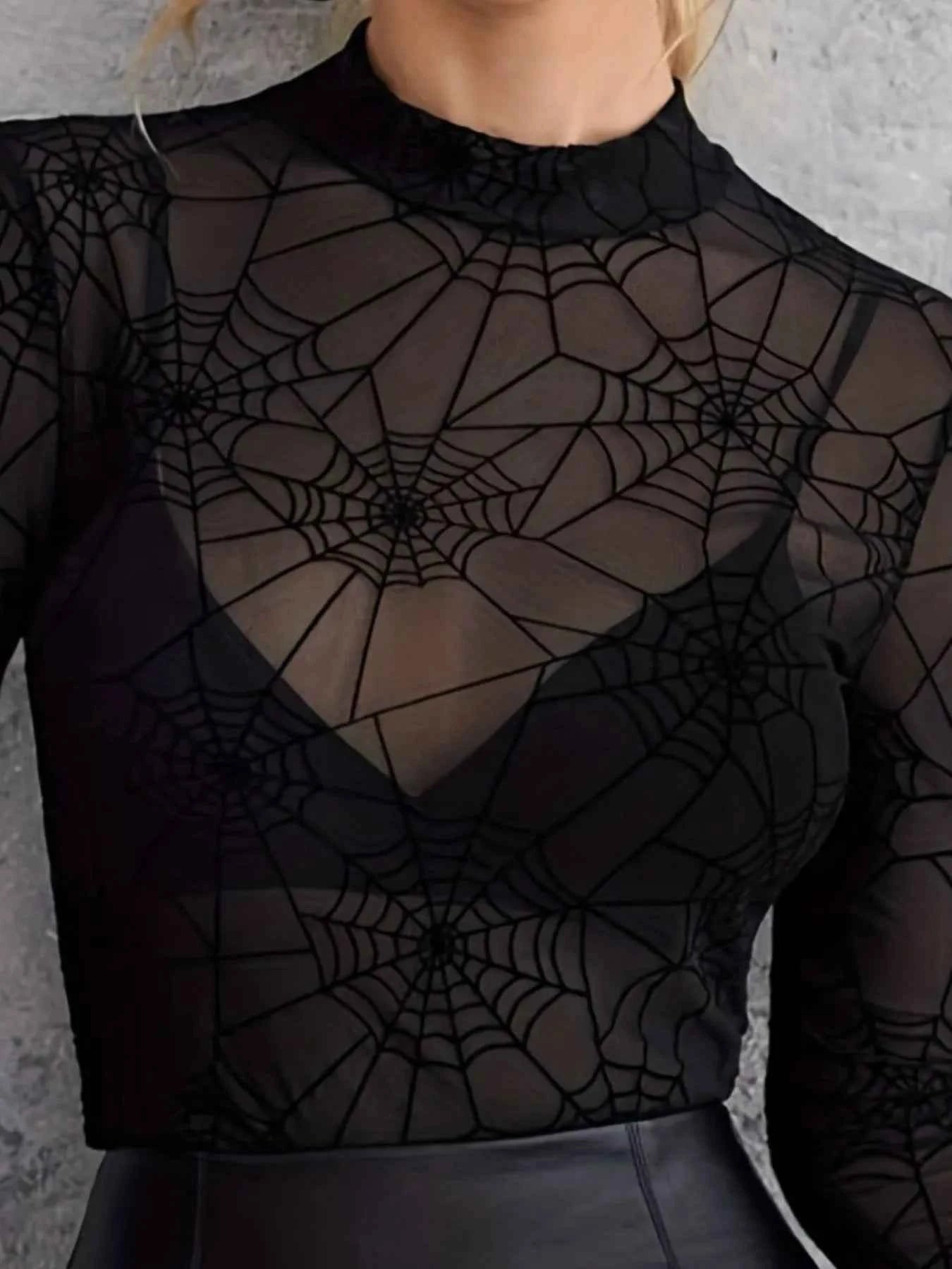 Spider Web Print Long Sleeve Blouse f216c085-8c38-4c4a-91e8-5fbeb13ffa9d-Max-Origin