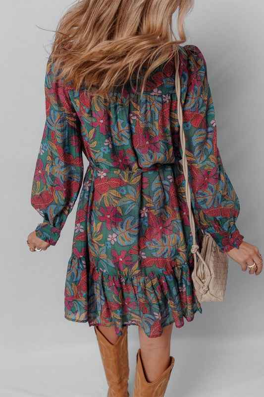 Floral Frilled V-Neck Puff Sleeve Ruffle Shirt Dre f28e0016-3afa-4539-911c-5f0e97fea8d5