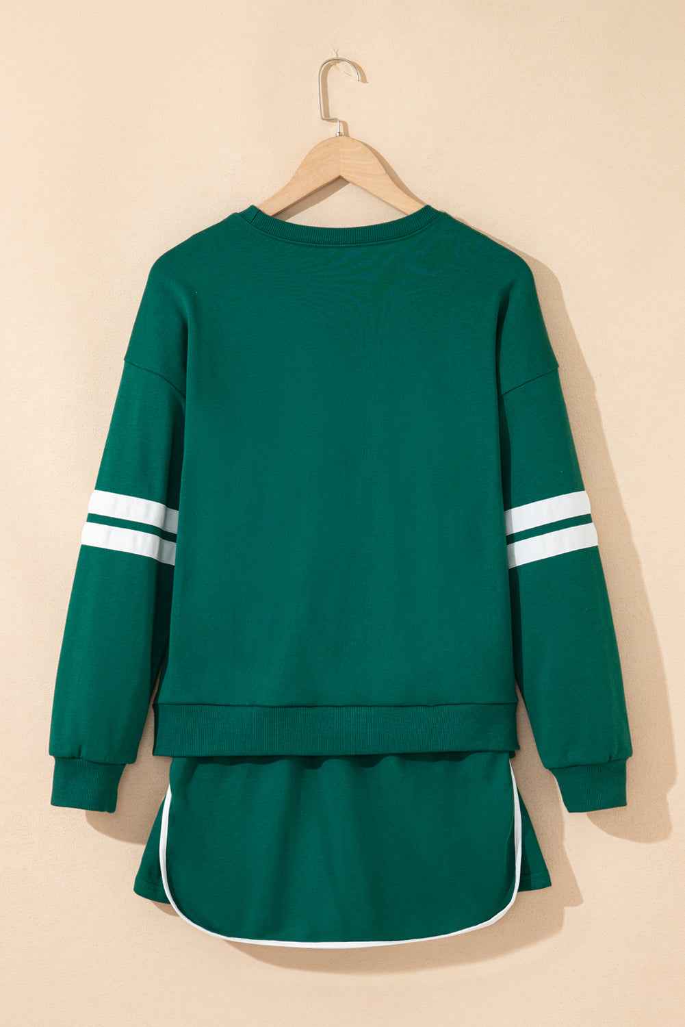 Evergreen Varsity Stripe Detail Drop Shoulder Pullover Mini Skort Set f2e1474c95979ac7
