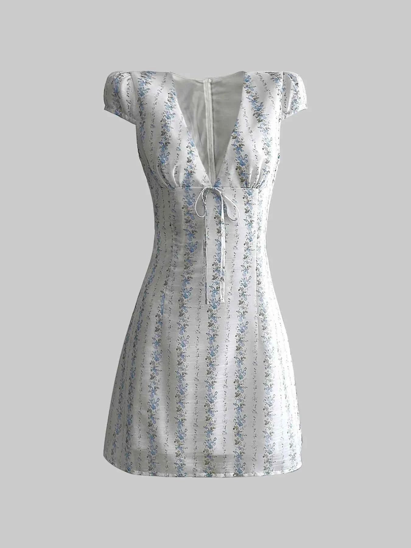 Floral Tie-Front Deep V-Neck Mini Dress Blue Flower f342113f-beda-48d8-a8cb-2d3443ea8832-Max-Origin