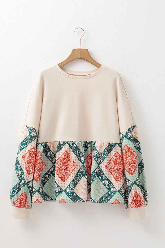 Paisley Geometric Patchwork Long Sleeve Top f362256b-9588-4974-bee5-9e30e4c145ac