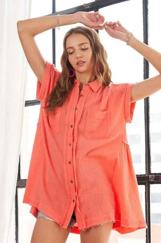 ADORA Raw Hem Collared Neck Button Down Shirt f4407caf-2398-4351-96d8-ec43ce2c4ce3-Max