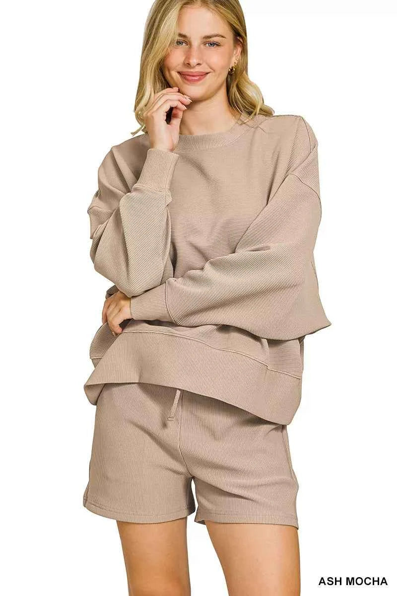 Zenana Ribbed Round Neck Pullover and Shorts Set ASH MOCHA f4d07c05a4364105990916f502735dc7-Max-Origin
