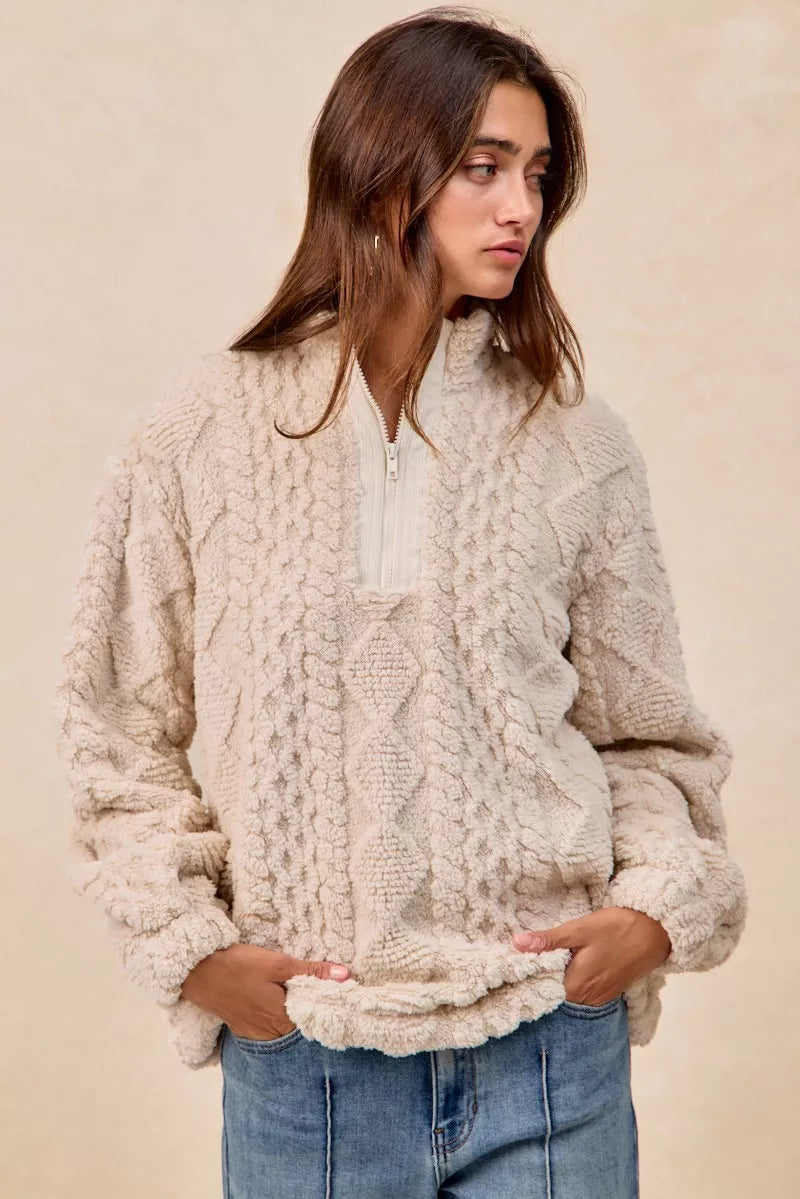 BiBi Patterned Soft Fleece Half Zip Up Top f595bd64-019a-4a50-835d-26f10226989f-Max-Origin