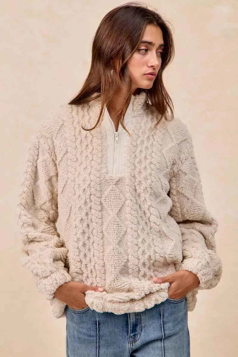 BiBi Patterned Soft Fleece Half Zip Up Top f595bd64-019a-4a50-835d-26f10226989f-Max-Origin