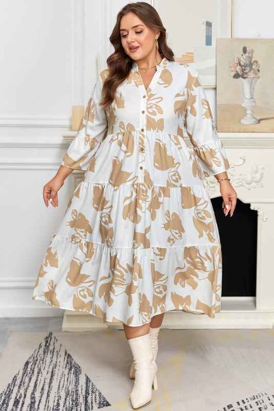 Plus Size Floral 3/4 Ruffle Sleeve Tiered Maxi Dre f5a77172-5dbf-42a7-9a33-283bf8c43ba4