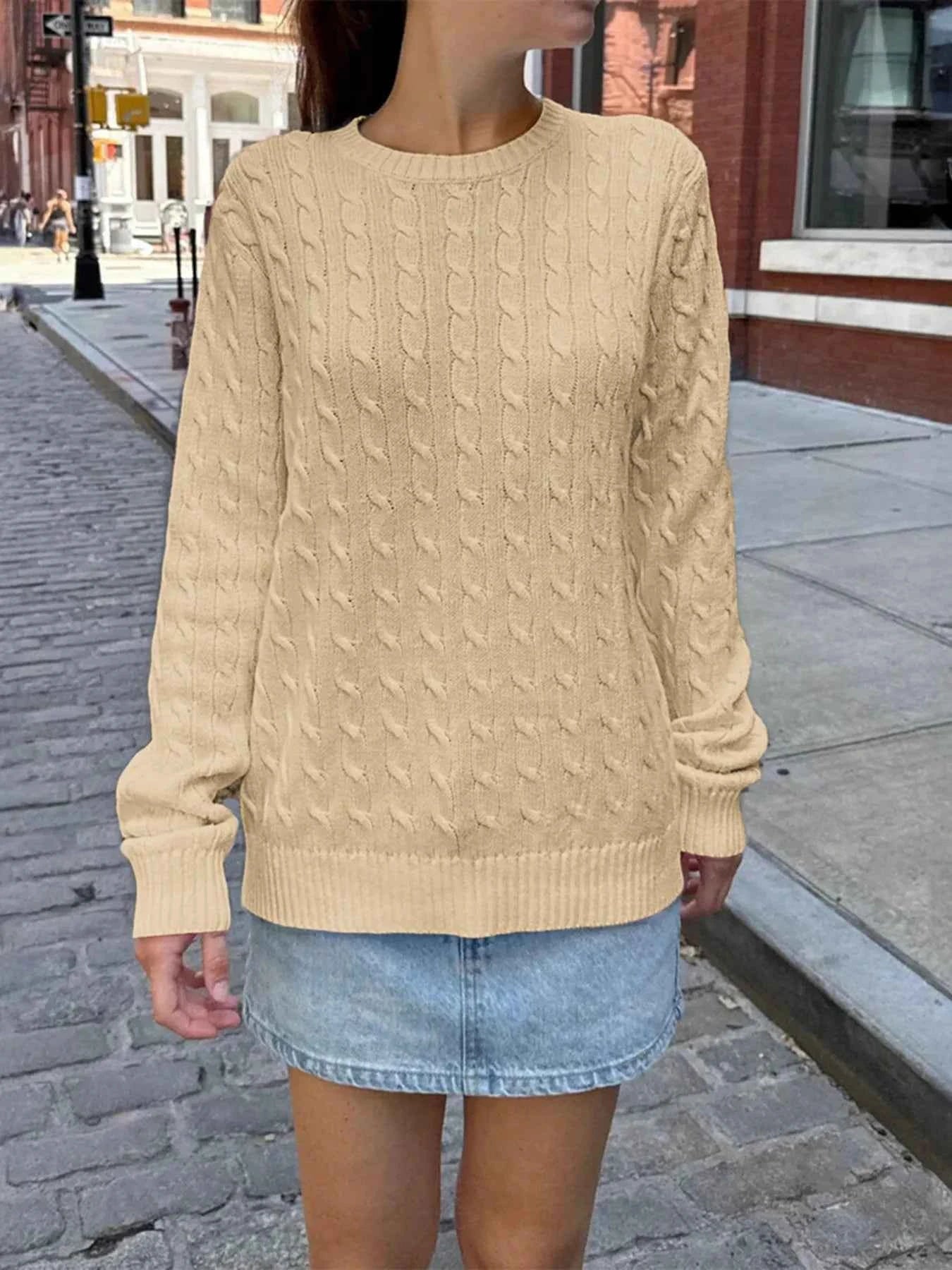 Cable-Knit Round Neck Pullover Sweater f60e34987fa5458eb73e7c5c8da0d083-Max-Origin