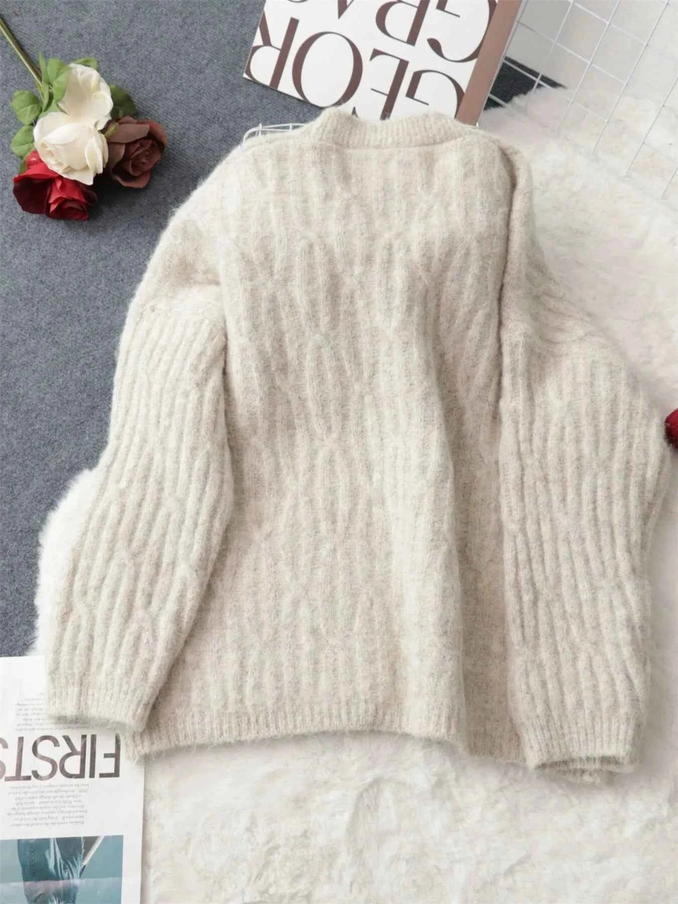 Cable Knit Button-Up Cardigan f6abf665f0ae43d0903303273b721587-Max-Origin