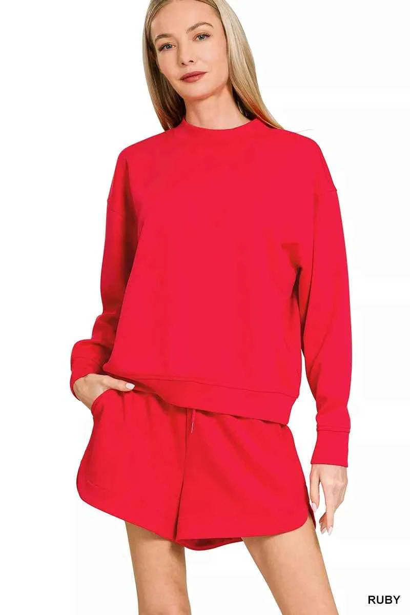 Zenana Scuba Long Sleeve Sweatshirt and Shorts Set RUBY f6c42fb694364b818f44078c1377d545-Max-Origin