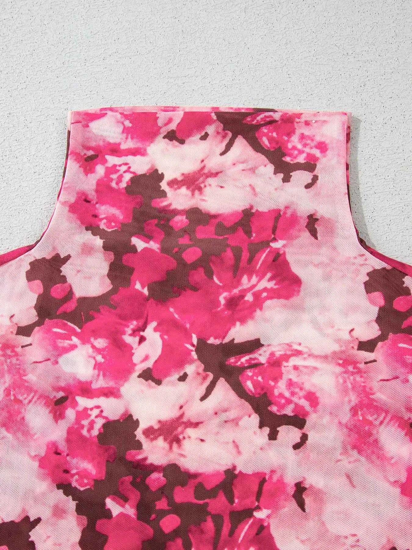 Floral Mesh Flounce Sleeve Mock Neck Blouse f72211f8a2104f4ea97328fa2ab787d1-Max-Origin