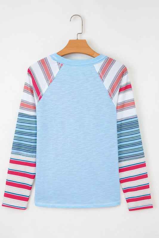 Stripe Patchwork Reverse Seam Long Sleeve Top f72b933a-e903-44a1-90c8-7fa3fa86d738