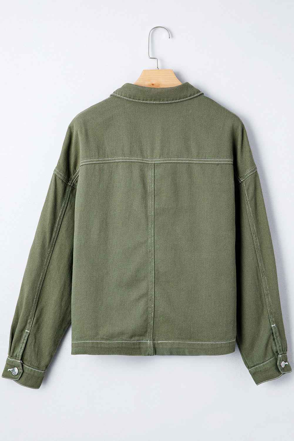 Smoke Green Pocket Collared Button Front Denim Jacket f88370192c8fcb46
