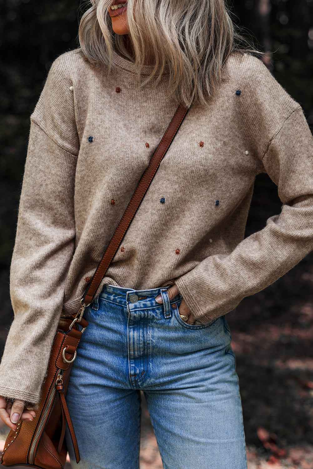 Gray Morn Contrast Colored Dot Detail Drop Shoulder Sweater f913137a0d111e5e