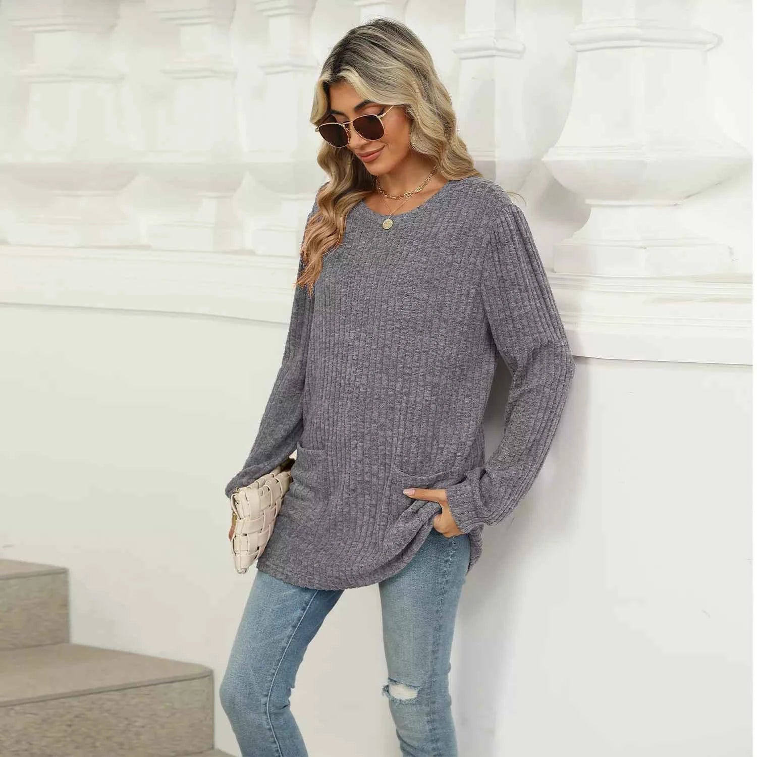 Ribbed Knit Long Sleeve T-Shirt f9f4bb99-2349-40b8-8909-62c23bd896d5-Max-Origin