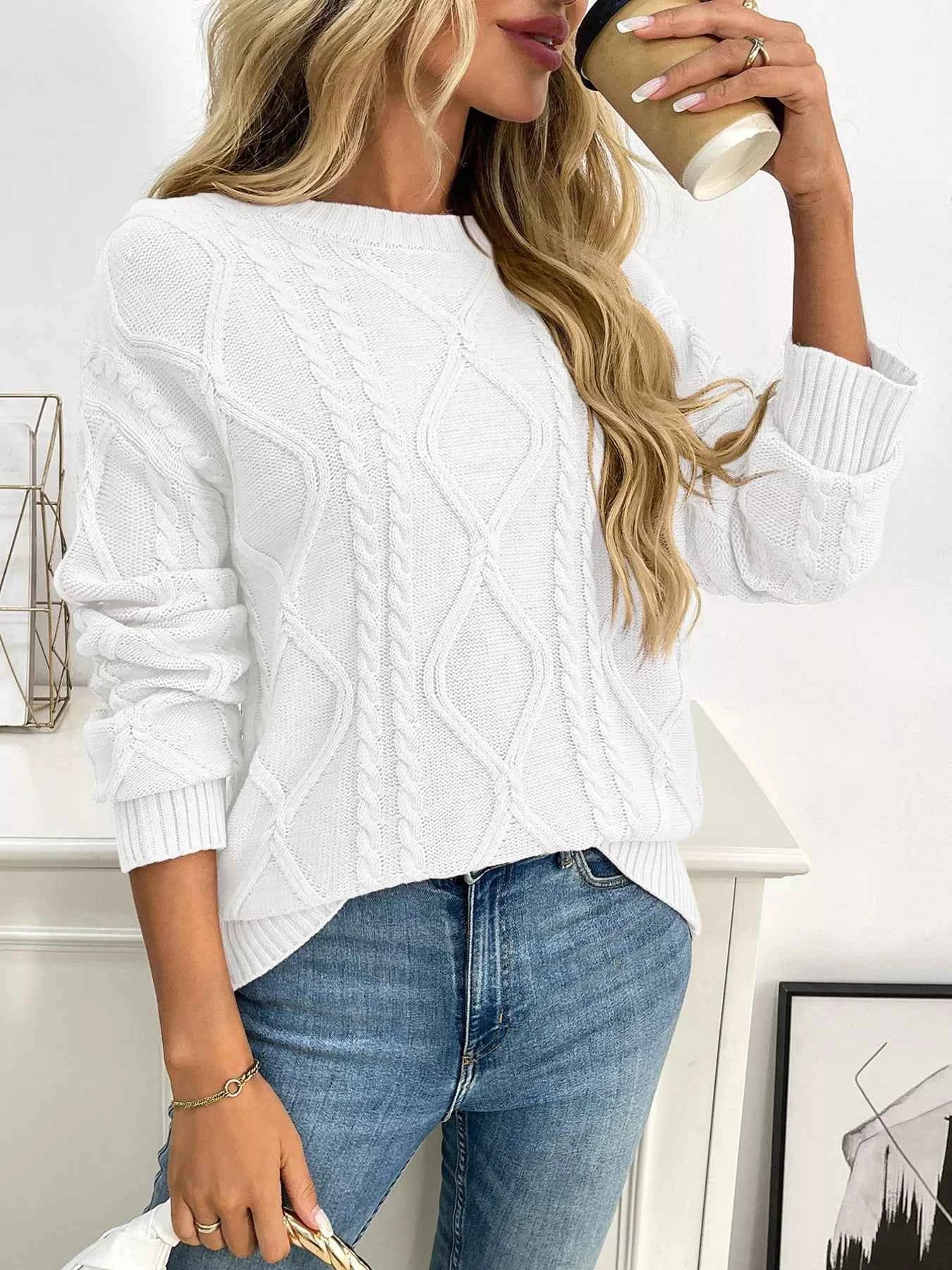 Cable Knit Round Neck Long Sleeve Sweater fa452ff2724146c2a57da7f1846112b1-Max-Origin