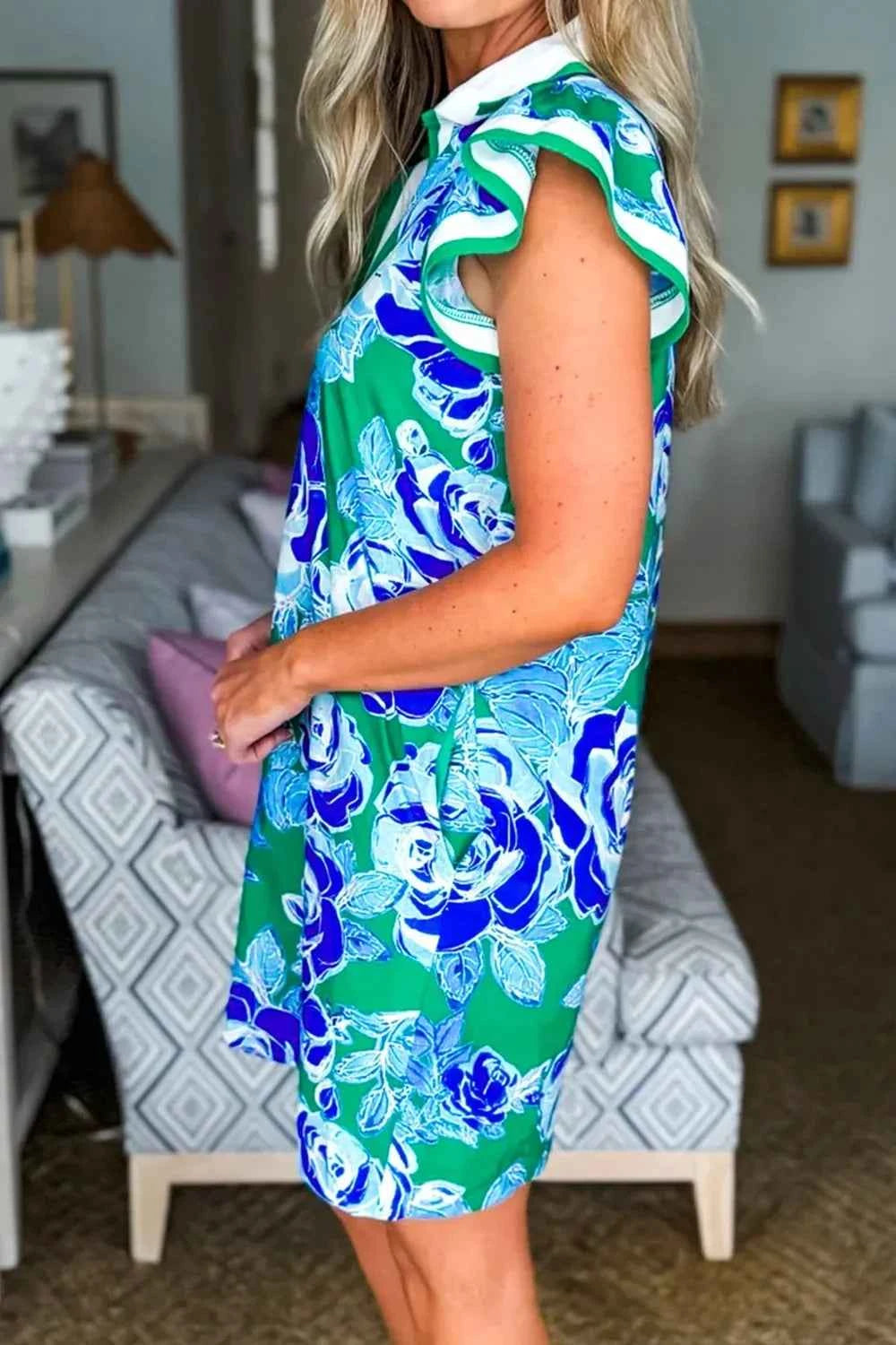 Printed Ruffled Sleeve Mini Dress fa529034-c361-46ae-bb03-e4c7284e9bc2-Max-Origin