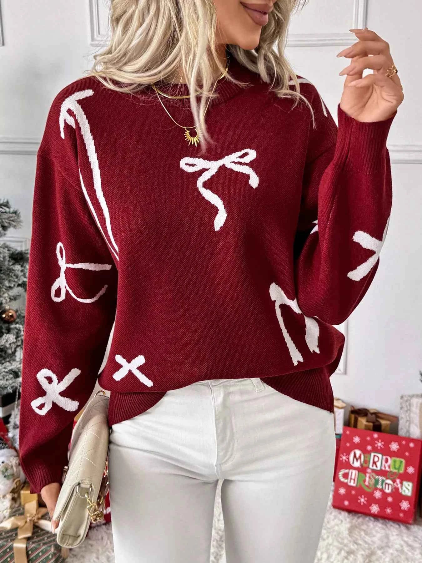 Bow Round Neck Long Sleeve Sweater fa5d8b0ce1bd40d1a808330b8ecac741-Max-Origin