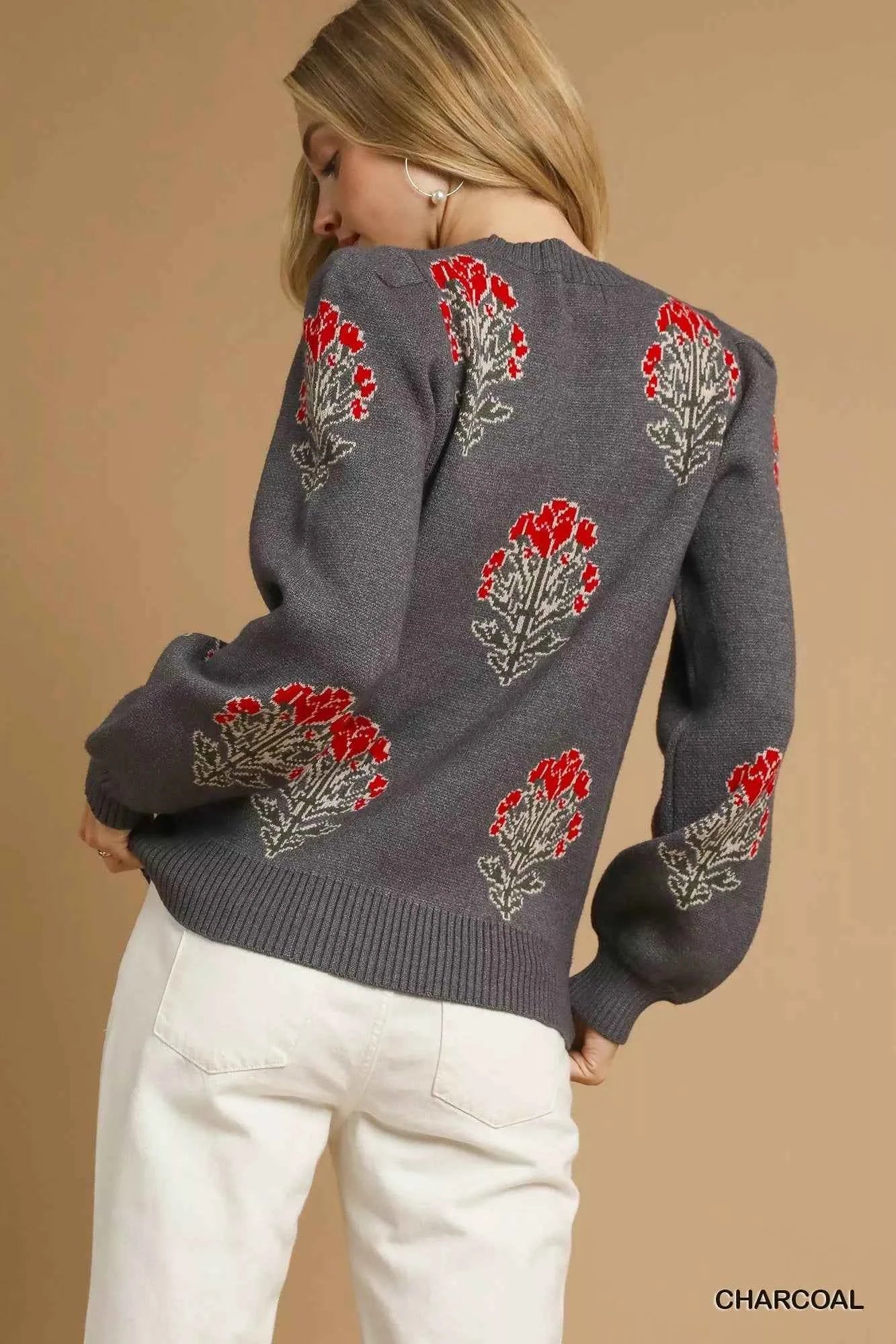 Umgee Single Flower Stem Jacquard Sweater fa985425-3e60-41c4-9e76-968afc81d3de-Max-Origin