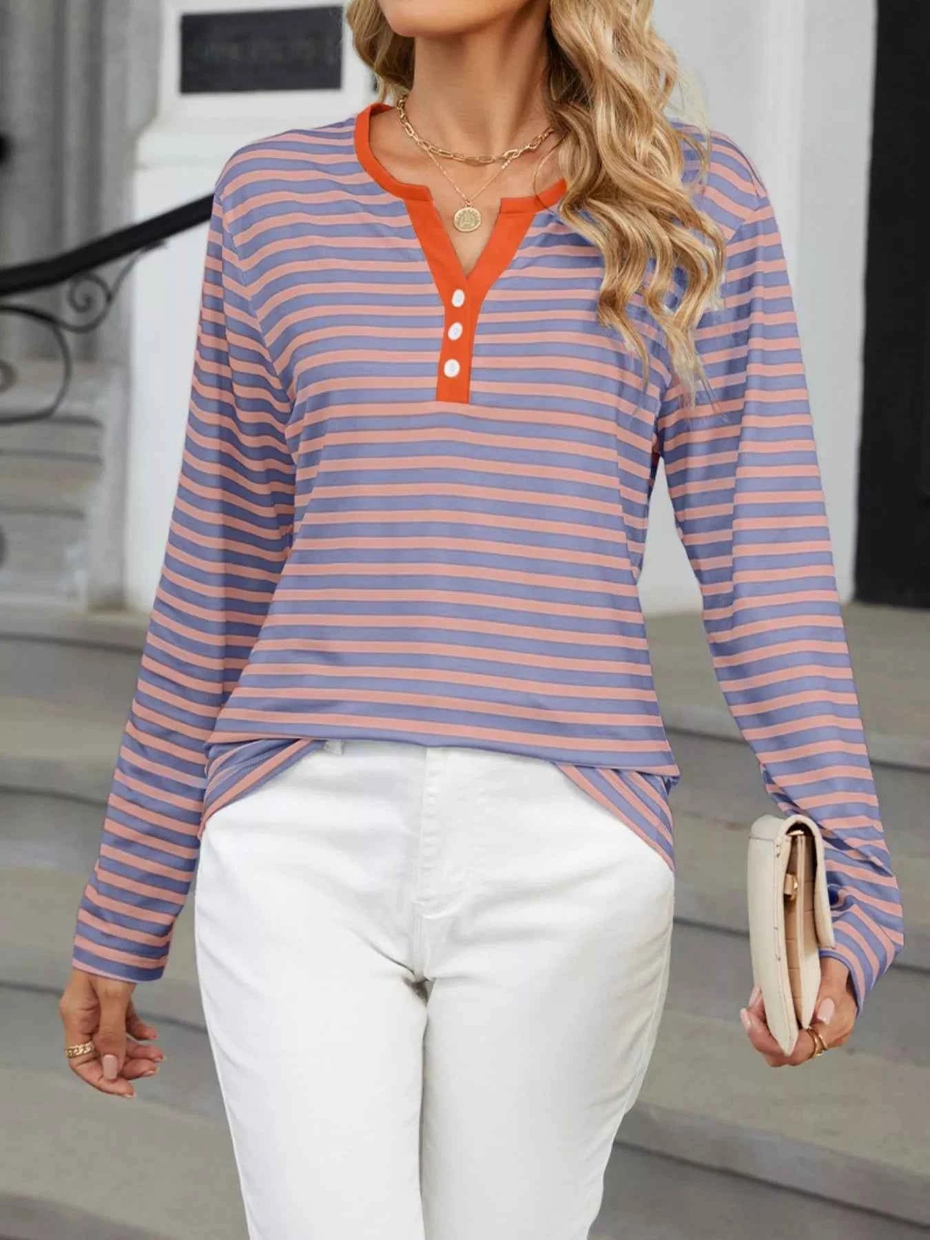Striped Long Sleeve Henley T-Shirt faa2f910-48fc-4196-b45f-f293bc504094-Max-Origin