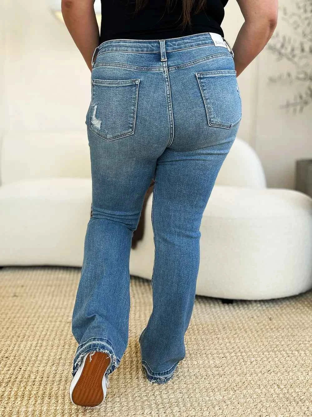 Judy Blue Full Size Mid Rise Destroyed Hem Distressed Jeans fc728fb2-110f-472d-90fe-23cac576cc6b-Max