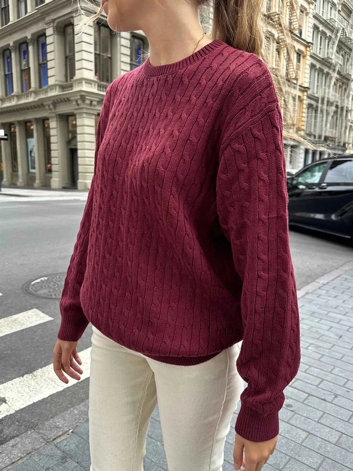 Cable-Knit Round Neck Pullover Sweater fc89b639c14e4e68a4a5f6018809bca1-Max-Origin