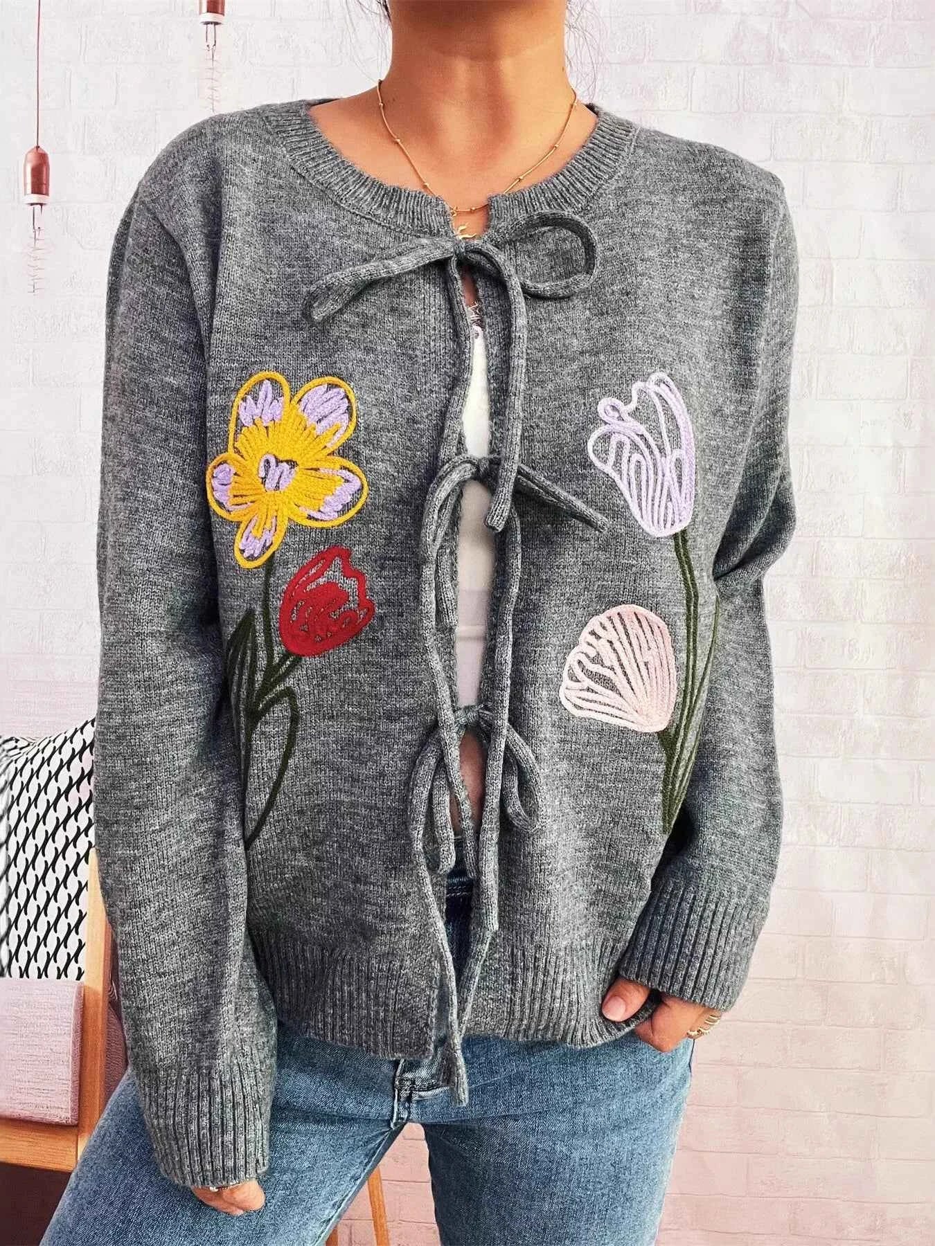 Floral Ribbed Hem Tie Front Cardigan fd133c414aca44c98b3a279c7a954fb5-Max-Origin