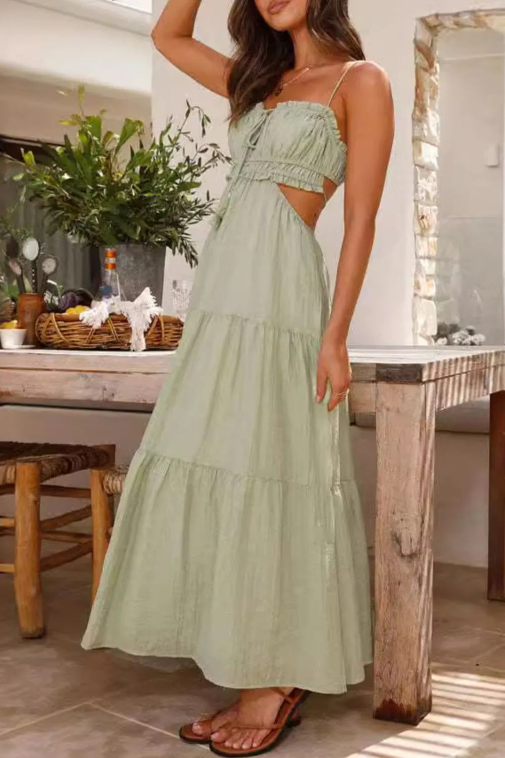 Cutout Square Neck Midi Cami Dress Light Green fd21481e-3c8c-4309-8a82-063bc936f872-Max-Origin
