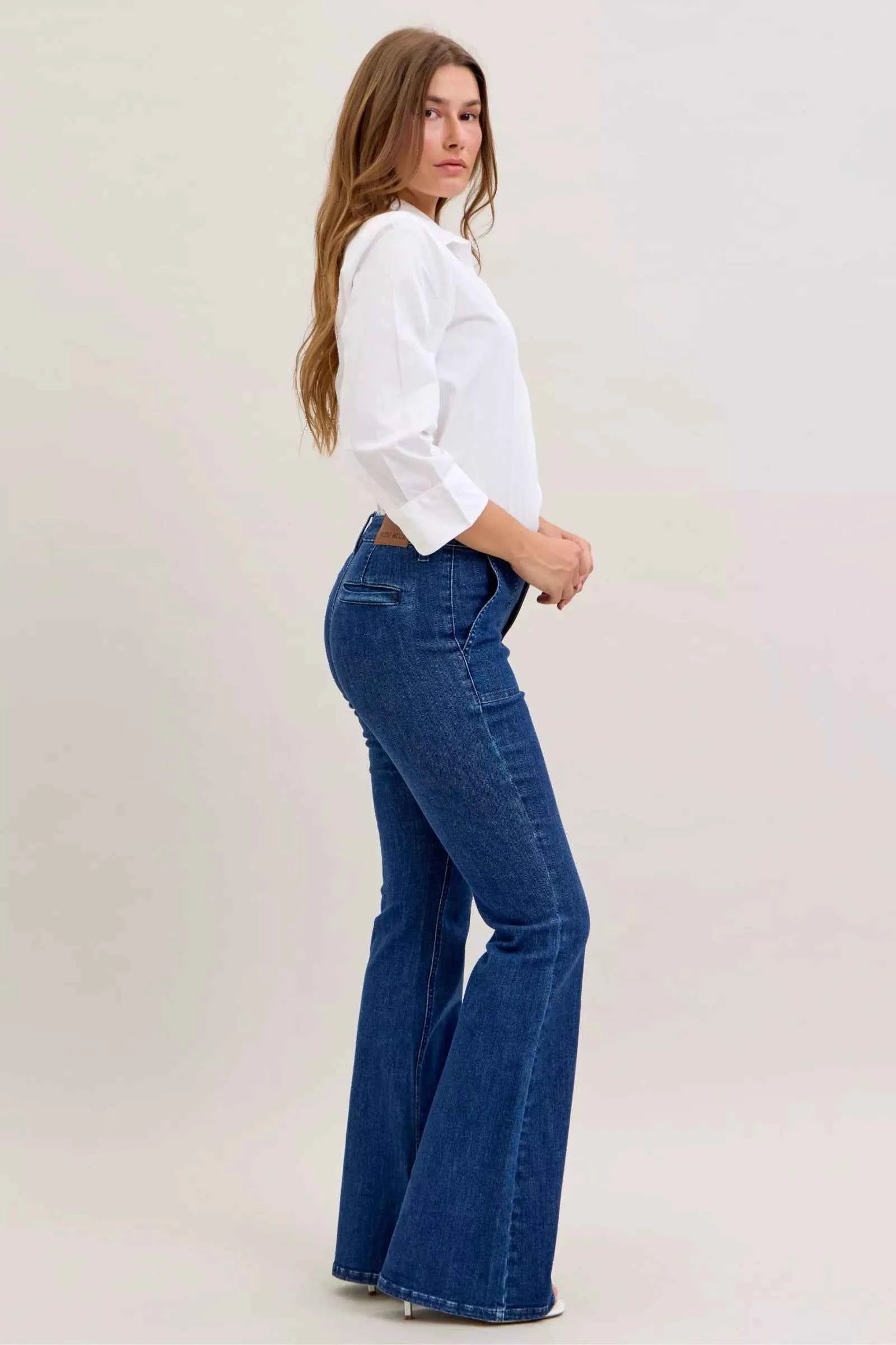 Judy Blue High Waist Flare Jeans with Front Patch Pockets fd2cc1e7-1a06-4815-be46-8bcb328c4f2b-Max-Origin