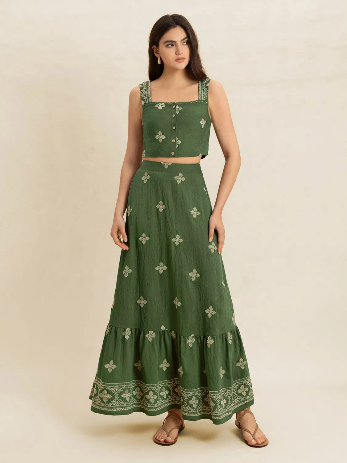 Embroidered Square Neck Cami and Skirt Set Moss fdba4b41-bcb9-44df-b749-92690d56760a-Max-Origin