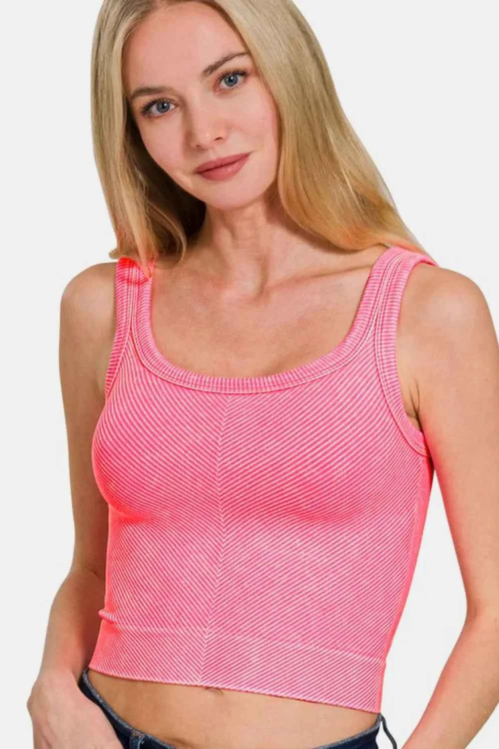 Zenana Washed Ribbed Scoop Neck Wide Strap Tank N Coral Fuchsia fdbcda07-89db-47a2-b96f-7f847335527f-Max