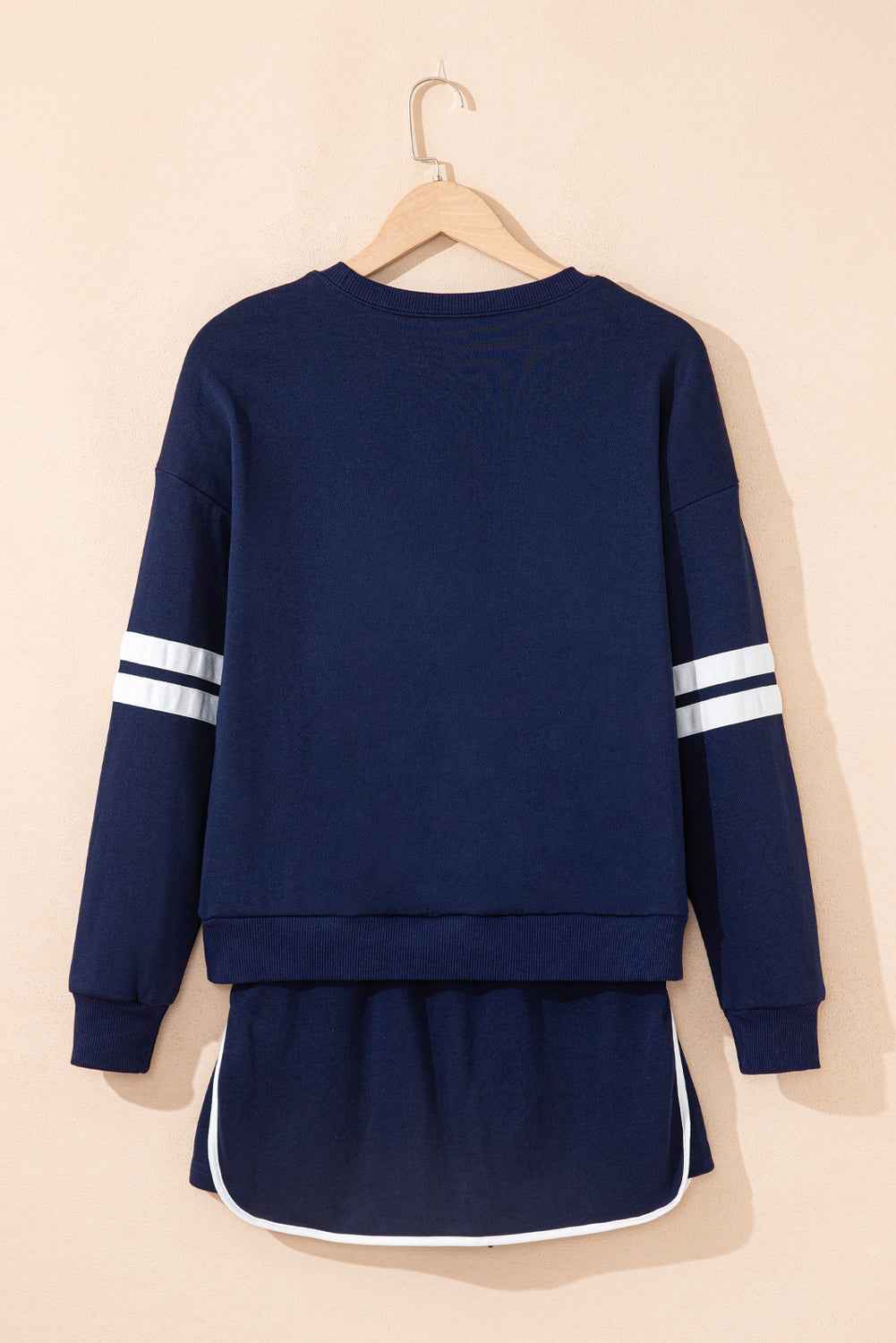 Evergreen Varsity Stripe Detail Drop Shoulder Pullover Mini Skort Set fdce5a00ab7b3756