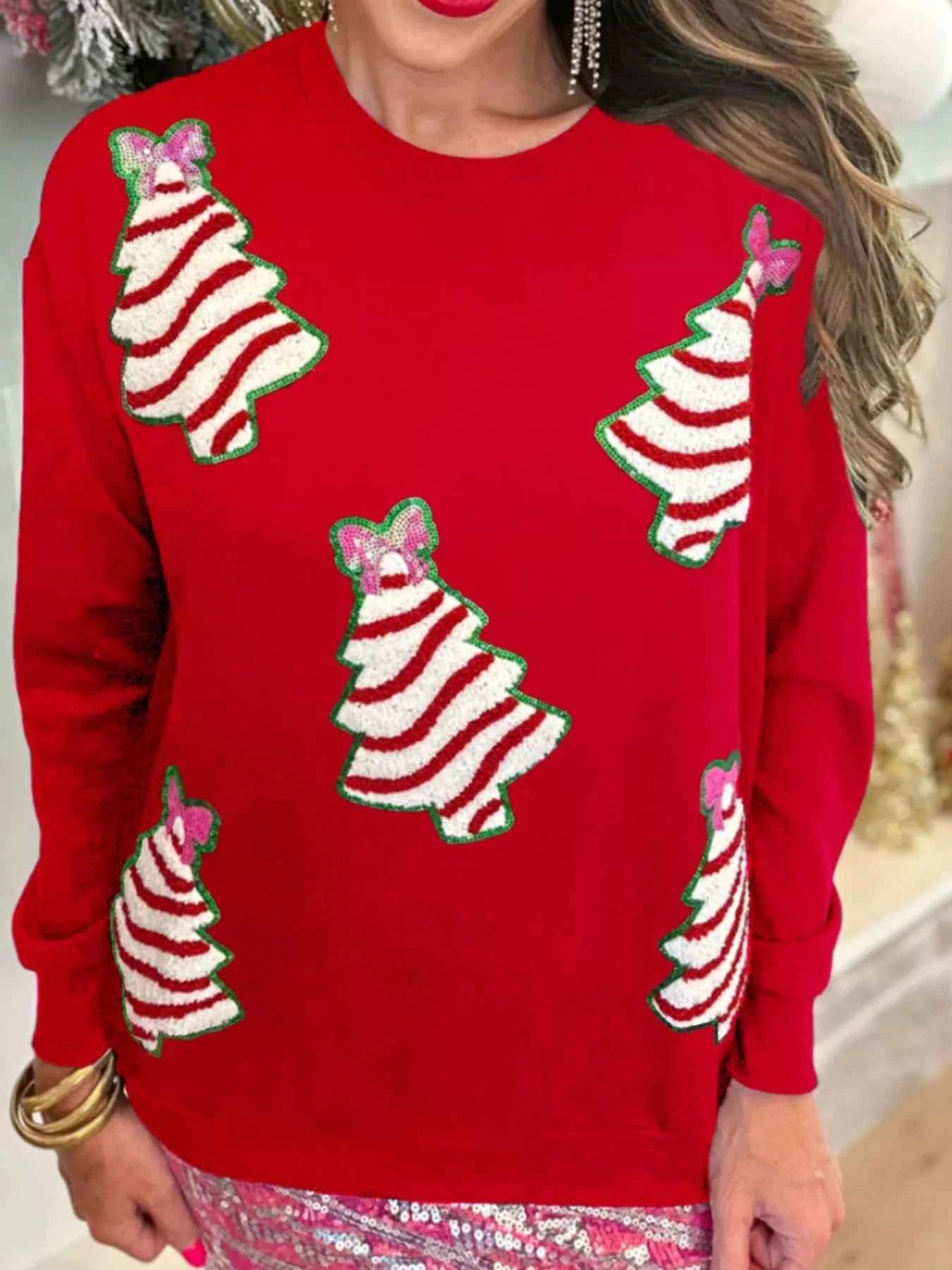 Christmas Tree Sequin Long Sleeve Sweatshirt Red fe013aa8-df10-4743-b1af-8331eaeed608-Max-Origin