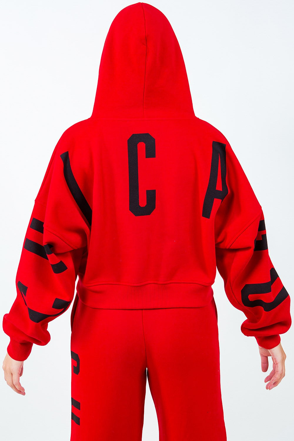 American Bazi Letter Graphic Long Sleeve Drawstring Cropped Hoodie Red fe4852c6-7c11-4cbe-84c7-fe0048848400-Max