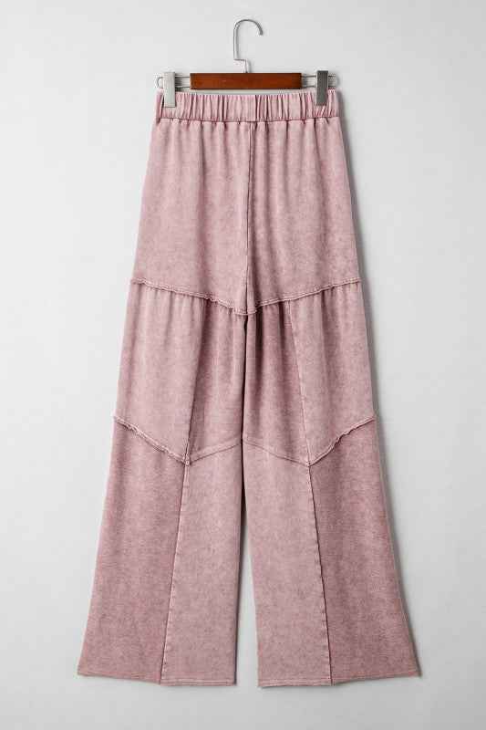 Mineral Wash Patchwork Tiered Wide Leg Pants fe609805-eed2-4c49-b2f7-4fa1be630f76
