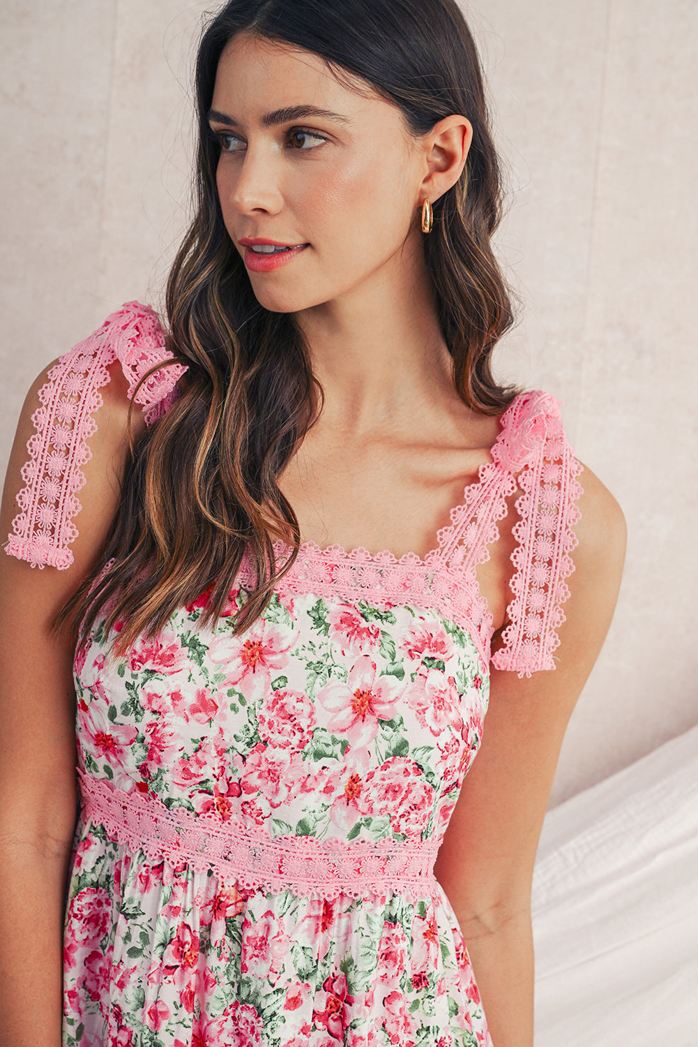 Green Floral Lace Tied Strap Empire Waist Maxi Dress fe75173323e24977