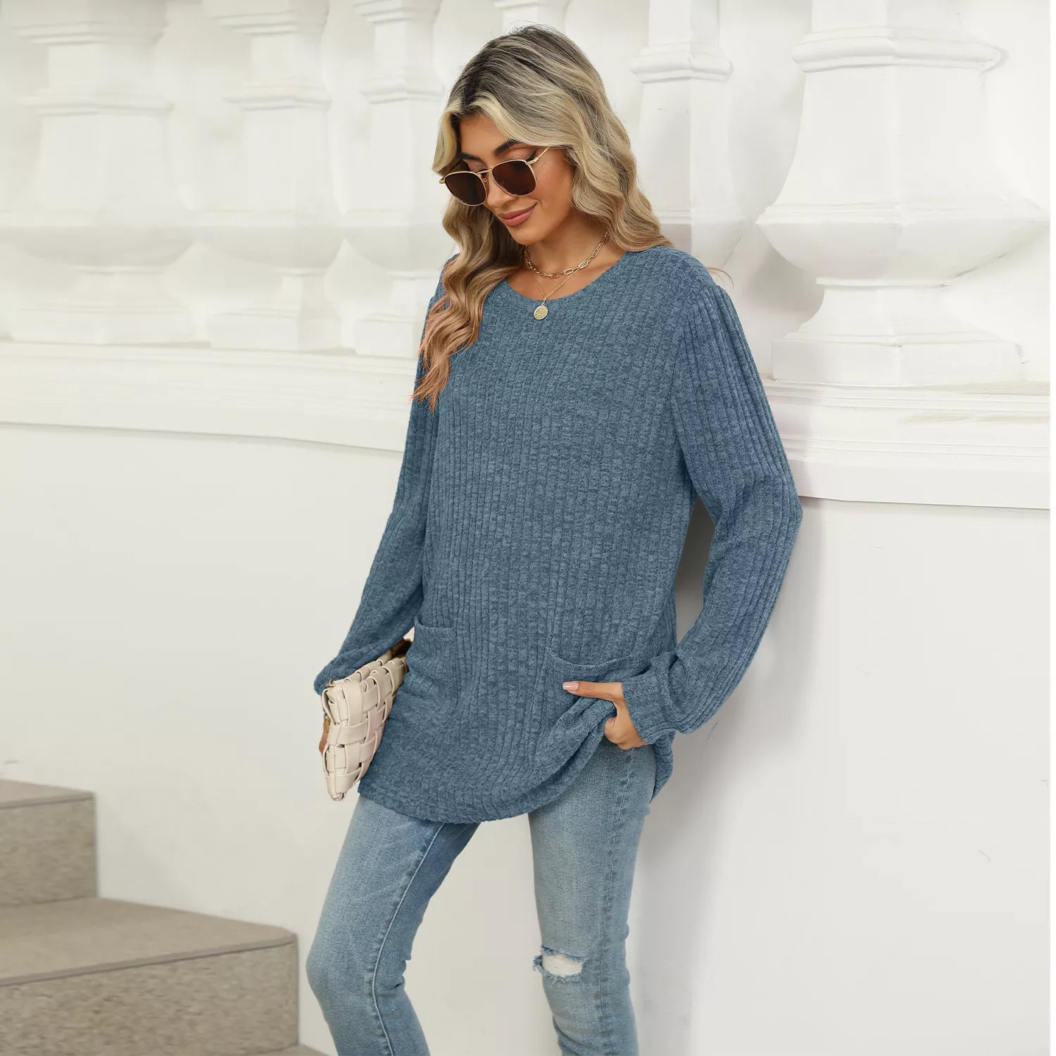 Ribbed Knit Long Sleeve T-Shirt feec6634-2728-419e-bcb4-22a96b33c750-Max-Origin