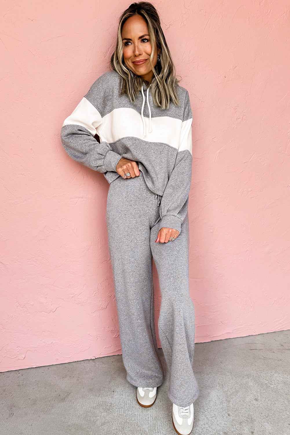 High Rise Colorblock Hoodie Drawstring High Waist Pants Set ff0e6467da68fb32