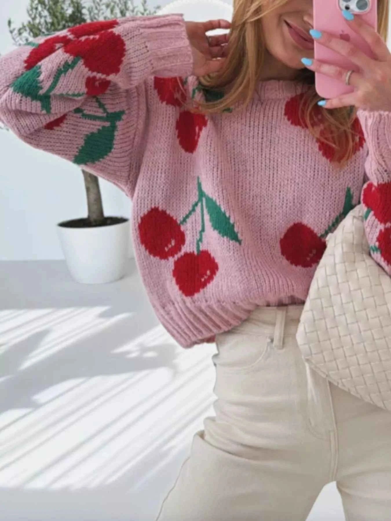 Cherry Pattern Long Sleeve Sweater 00026eb5-c19f-4b6a-a7f0-d34d45f5cc1b-Max-Origin