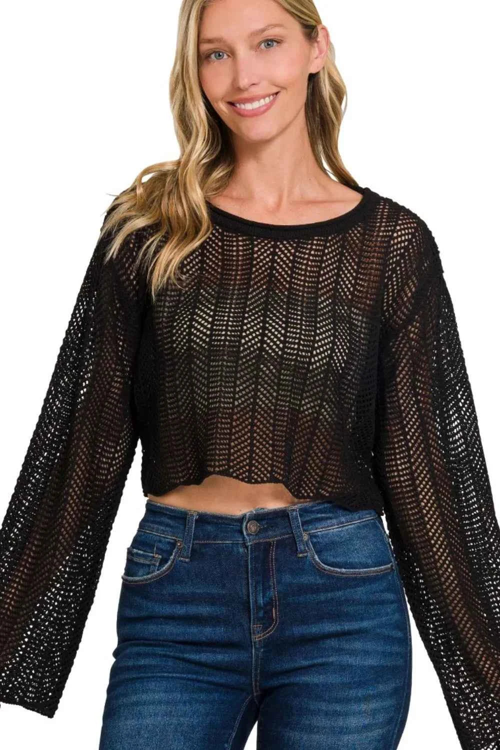 Zenana Open Knit Cropped Sweater 002c3575-41f9-4d35-a998-0301cd4debde-Max-Origin