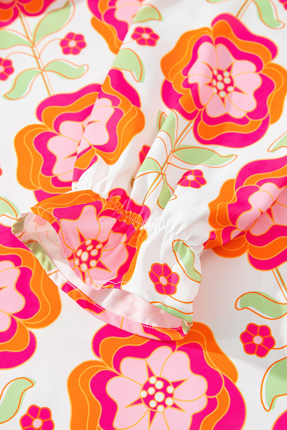 Rose Floral V Neck Ricrac Trim Ruffle Long Sleeve Blouse 003b10c4e40088c5