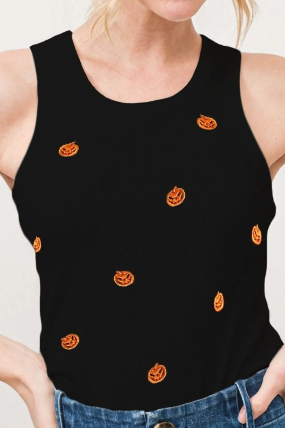 And The Why Jack O' Lantern Embroidered Ribbed Tank 00576bb0-6970-48b2-9702-674c48c0e7f2-Max