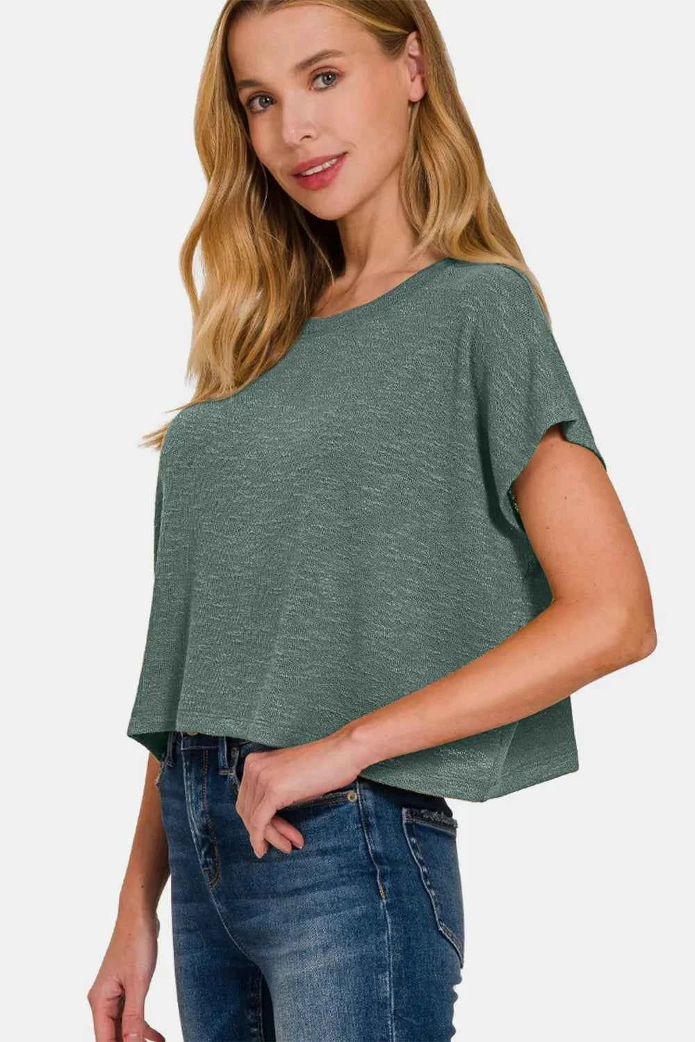 Zenana Round Neck Short Sleeve Crop T-Shirt 00768c18-1744-4928-9ea3-e7cb0bb6cb6f-Max