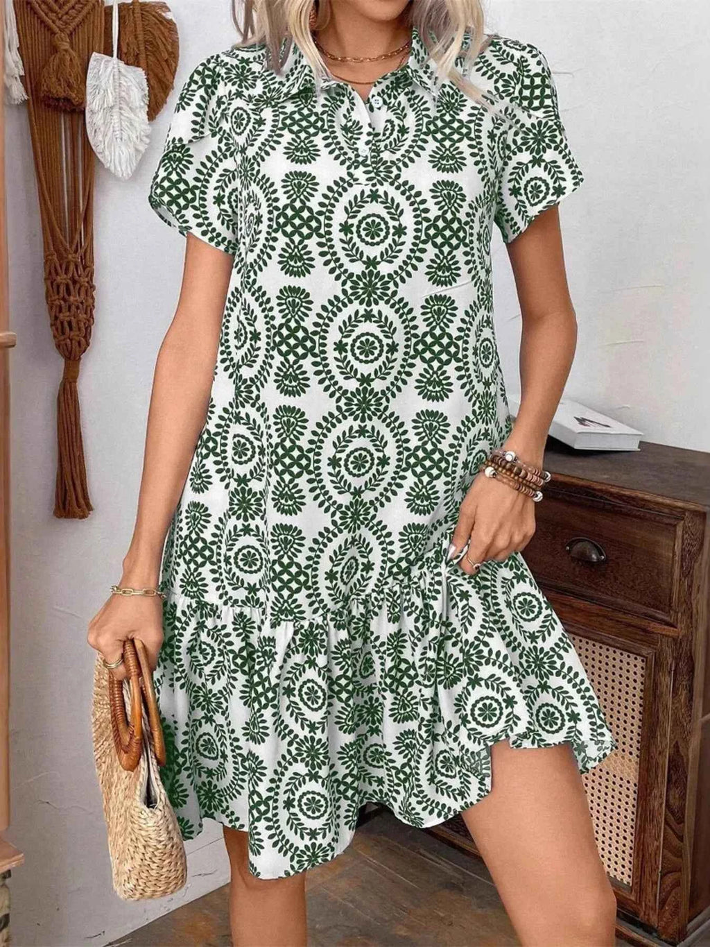 Printed Short Sleeve Mini Dress 0077750712d54a7bb0e315376626a838-Max-Origin