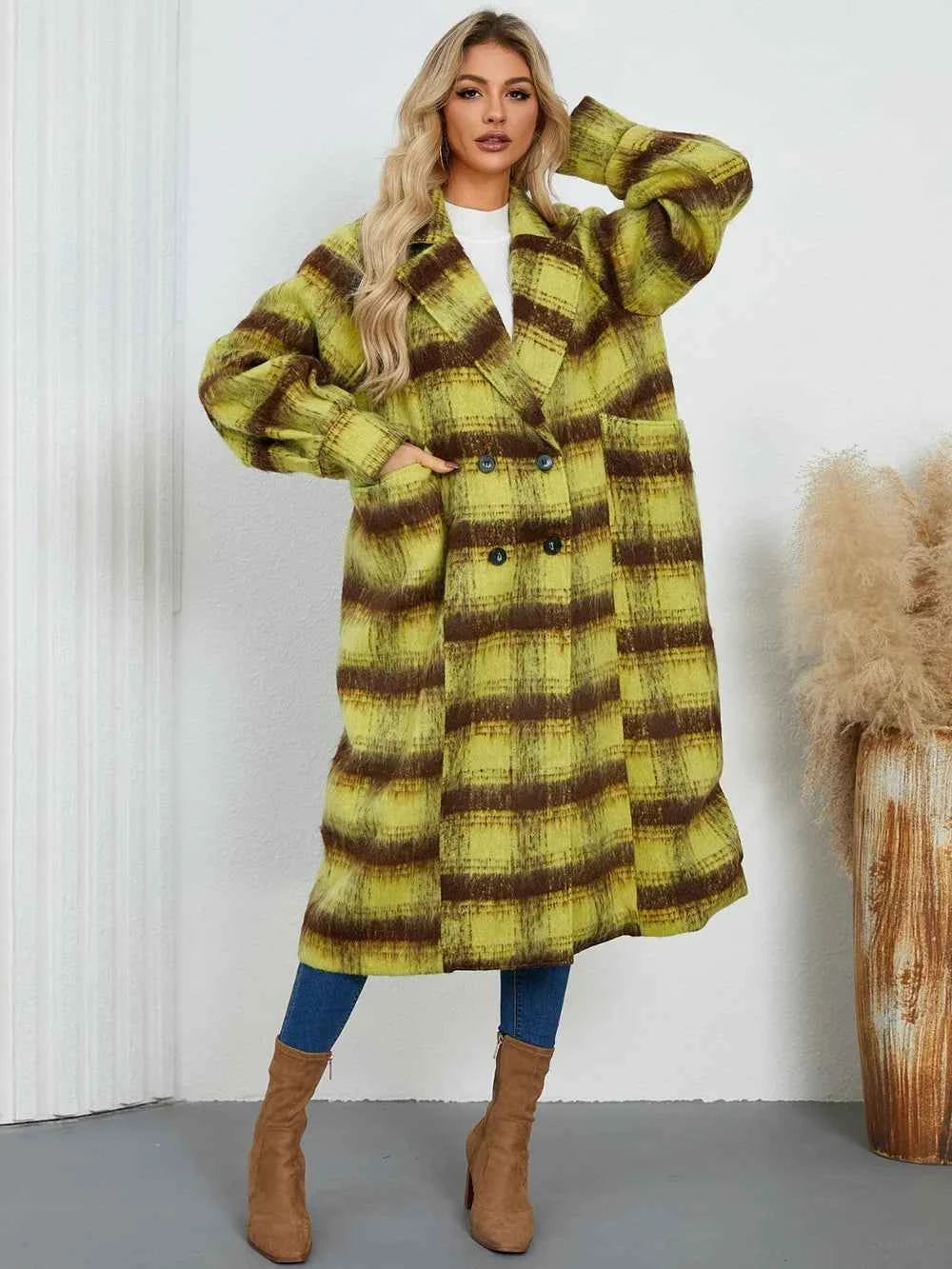 Contrast Double-Breasted Long Sleeve Longline Coat 007cd2ce-97d6-4ca3-adfd-815d8461b4a7-Max
