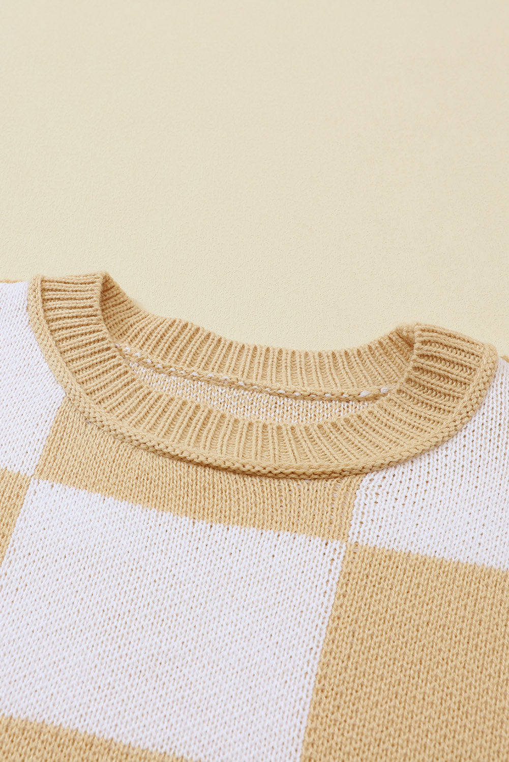 Orange & White Plaid Exposed Seam Bishop Sleeve Sweater 009d05acca1409d7