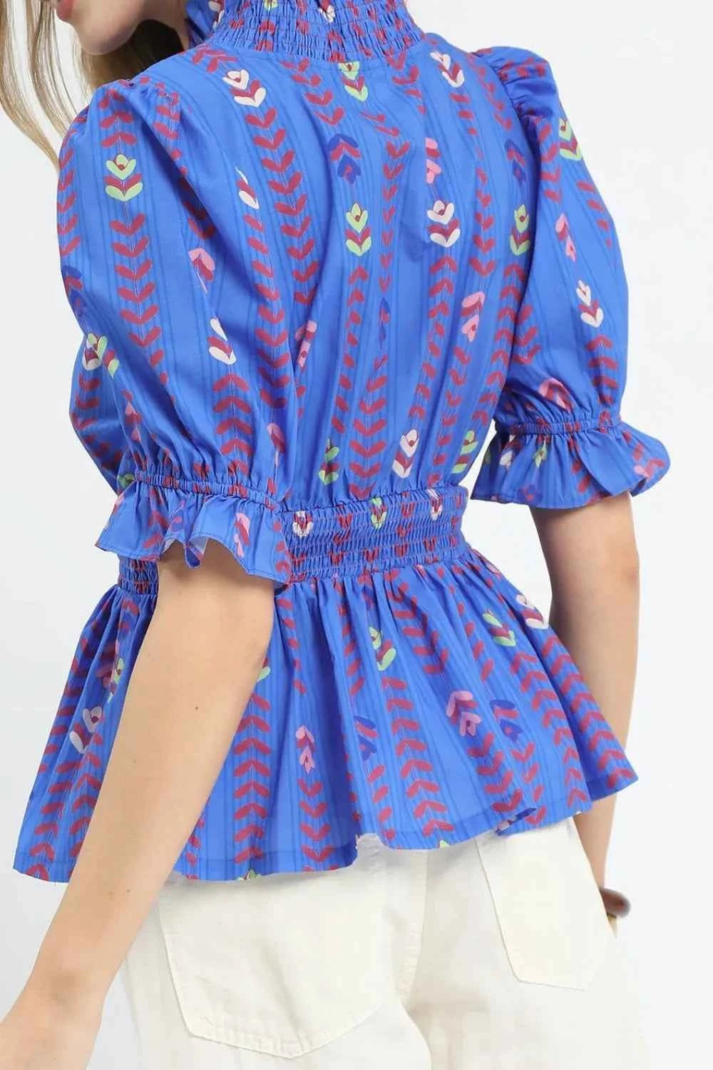 Umgee Printed Half Sleeve Peplum Blouse 00a5e362-ac0a-4a6e-9f18-7e252ebcfb97-Max-Origin