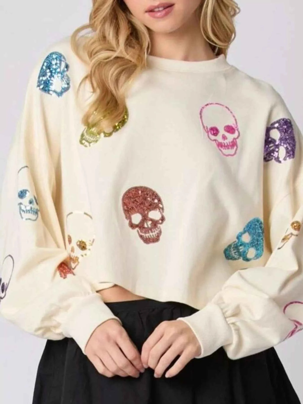 Sequin Skull Long Sleeve Sweatshirt Ivory 00a76cba-19d3-4626-bcfa-dddb0a3f7614-Max-Origin