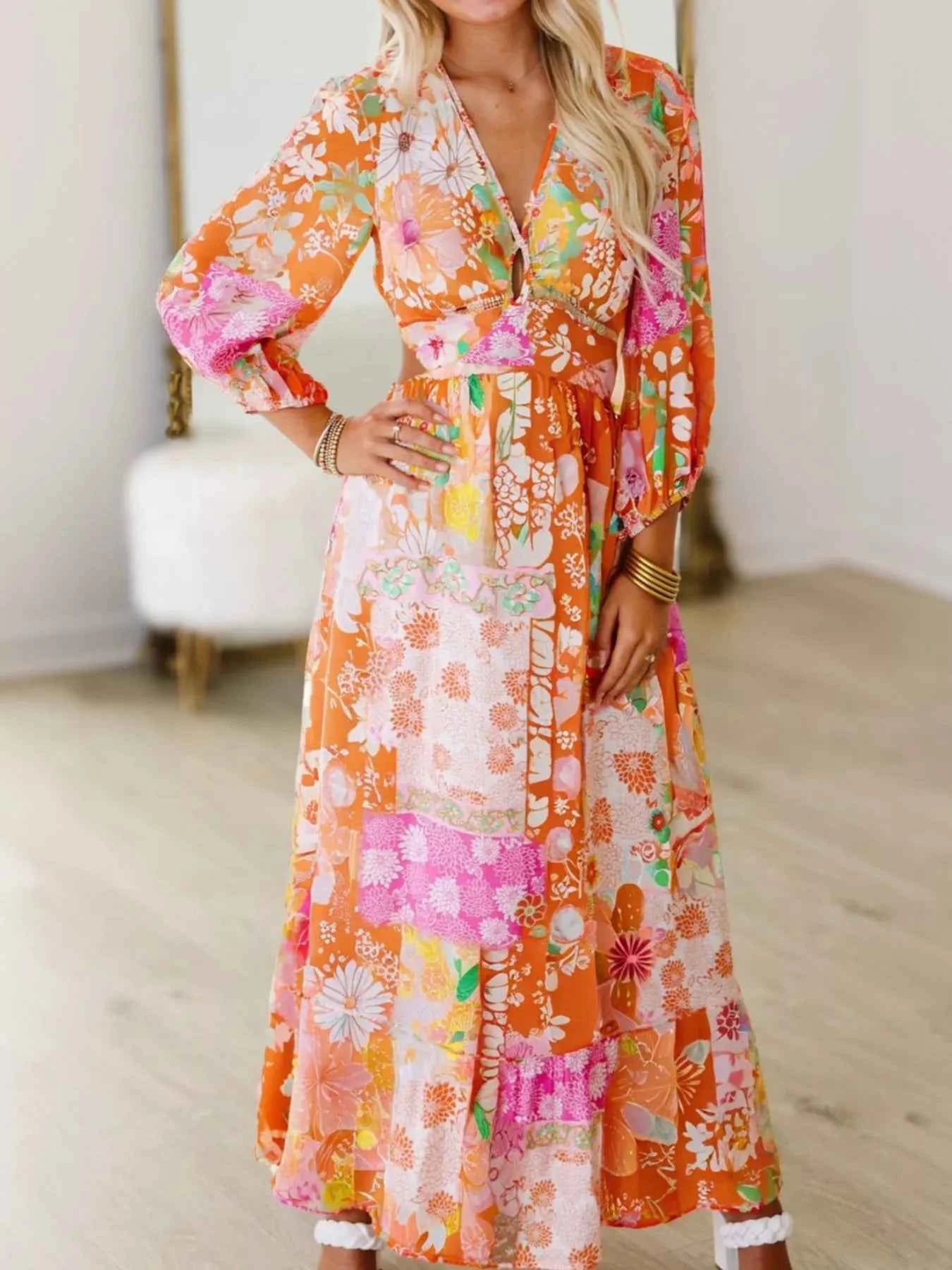Vibrant Floral Long Sleeve Dress with Lace-Up Back Floral 00e9c74a-6f80-4d6b-946b-b19d8ae44205-Max-Origin