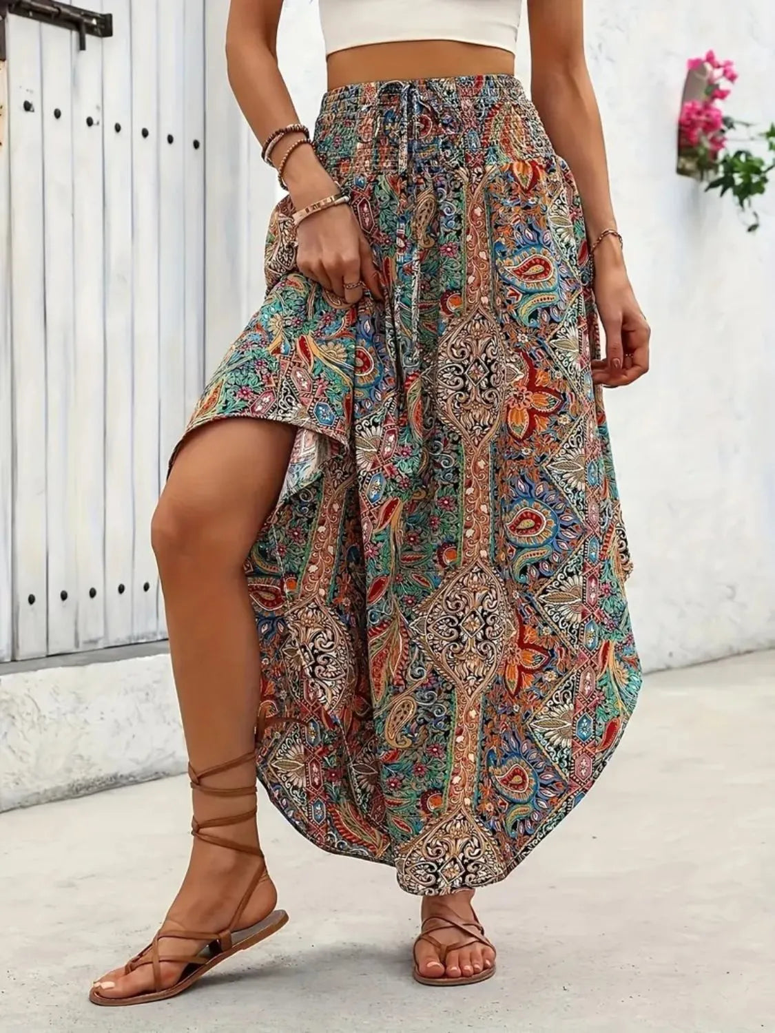 Asymmetrical Smocked Printed Skirt Multicolor 00fa5879-4422-4cb8-9db2-294fb28fd758-Max-Origin